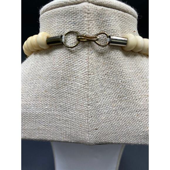 Vintage Bone Multi-strand Necklace Matching Pierced Earrings Individual Beads - Picture 5 of 8